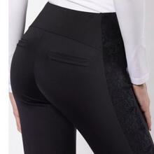 LEGGINGS DONNA CON ZIP DORATE E PIZZO LATERALE 